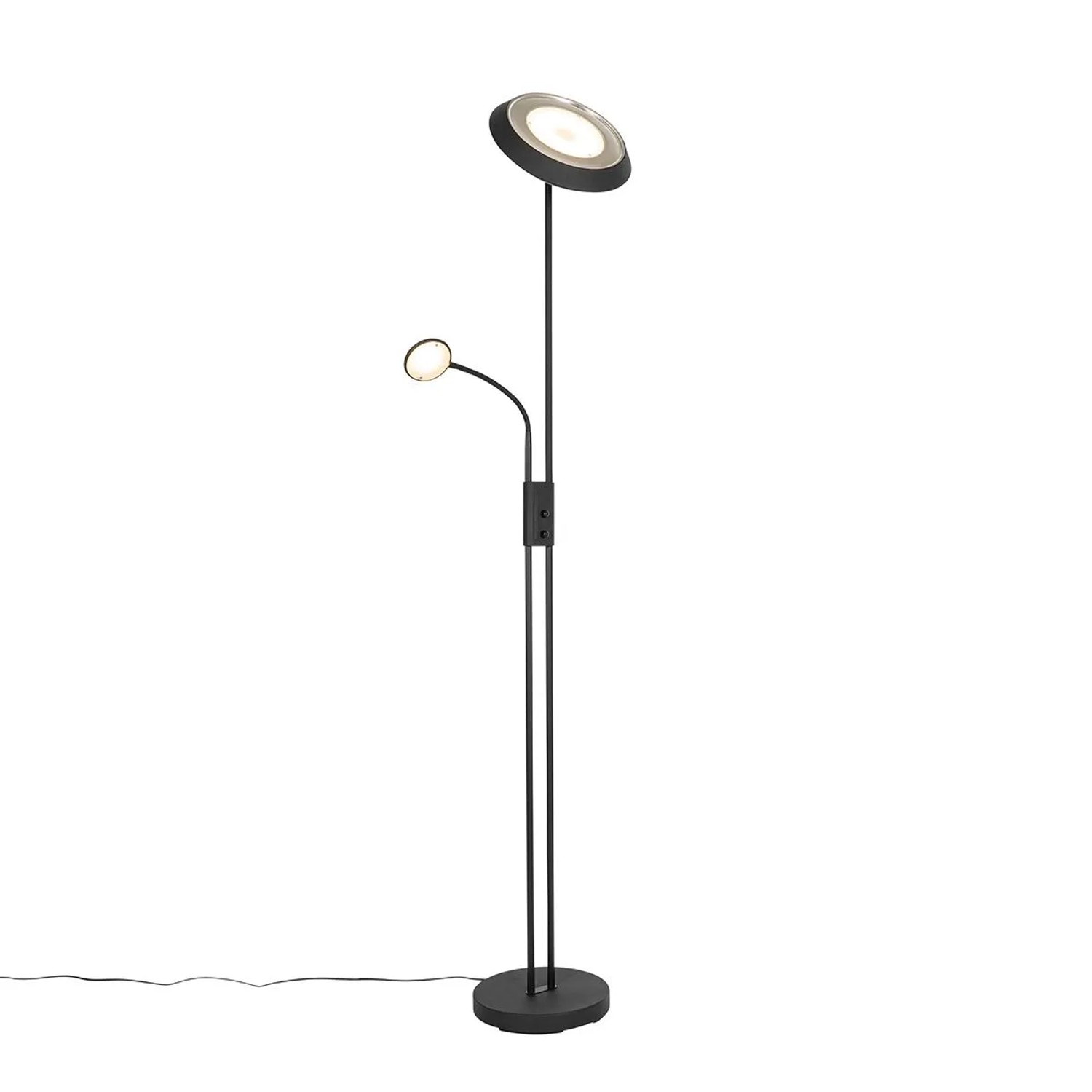 QAZQA Stehleuchte Schwarz inkl  LED und Dimmer mit Leselampe Fez