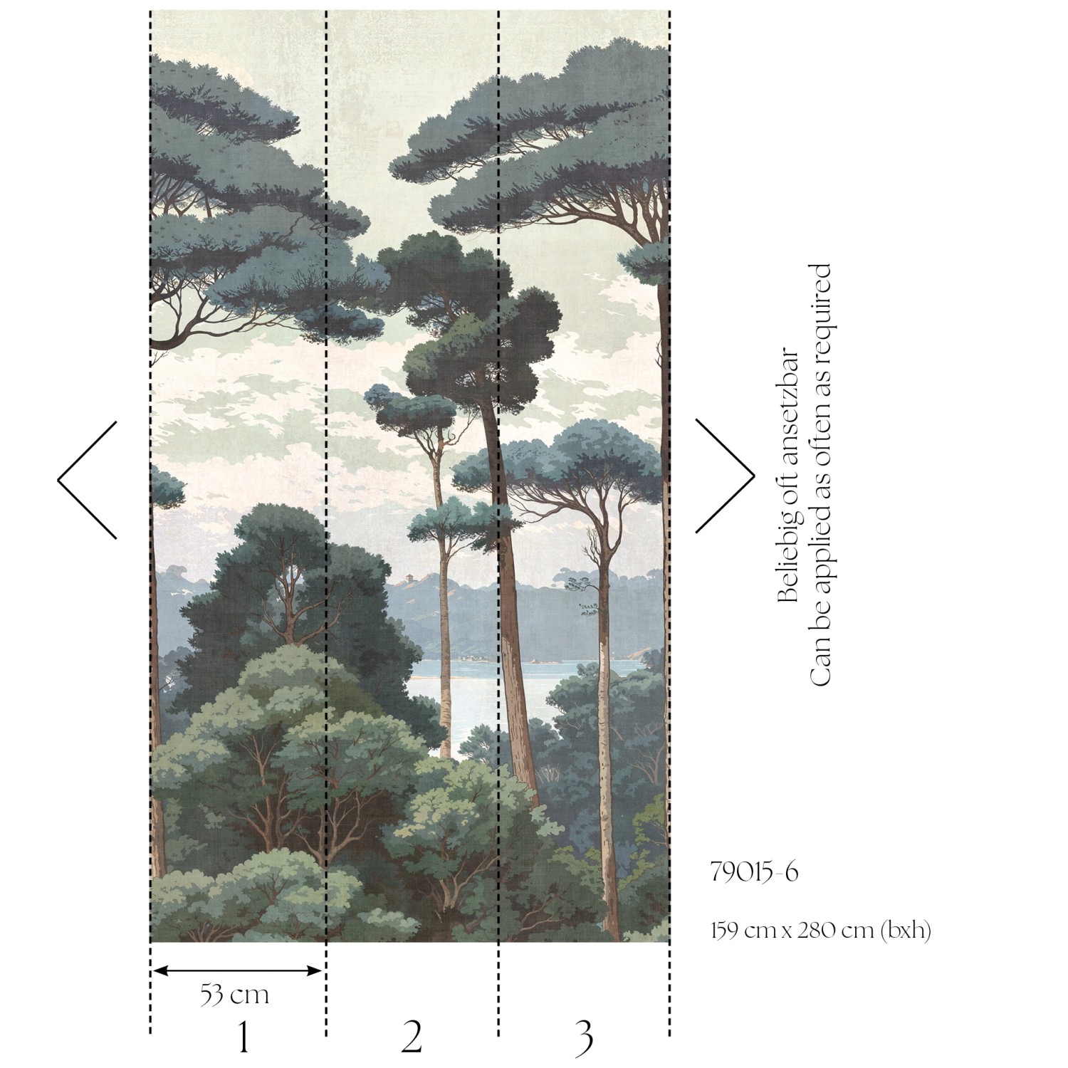 A.S. Creation Fototapete Wald Natur in Blau-Grau, 1,59x2,8m, FSC®-zertifiziert. Dekorative Tapete mit Waldmotiv.