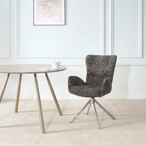 Mömax Drehsessel Liam Leoprint Schwarz/Chromfarben