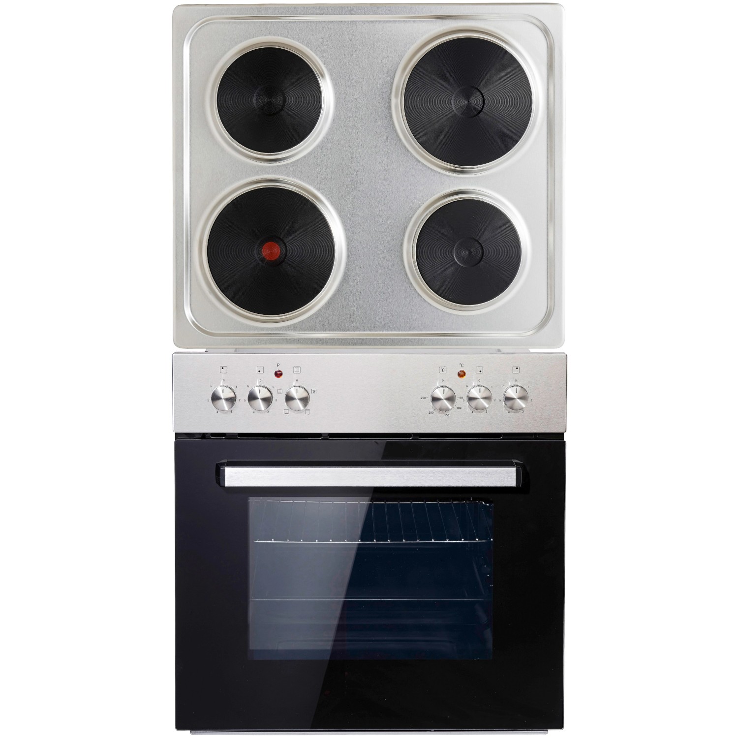 PKM Einbauherd-Set BIC3 I-KP-IX-2/2 Edelstahl mit 4 Kochfeldern und schwarzer Backofentür.