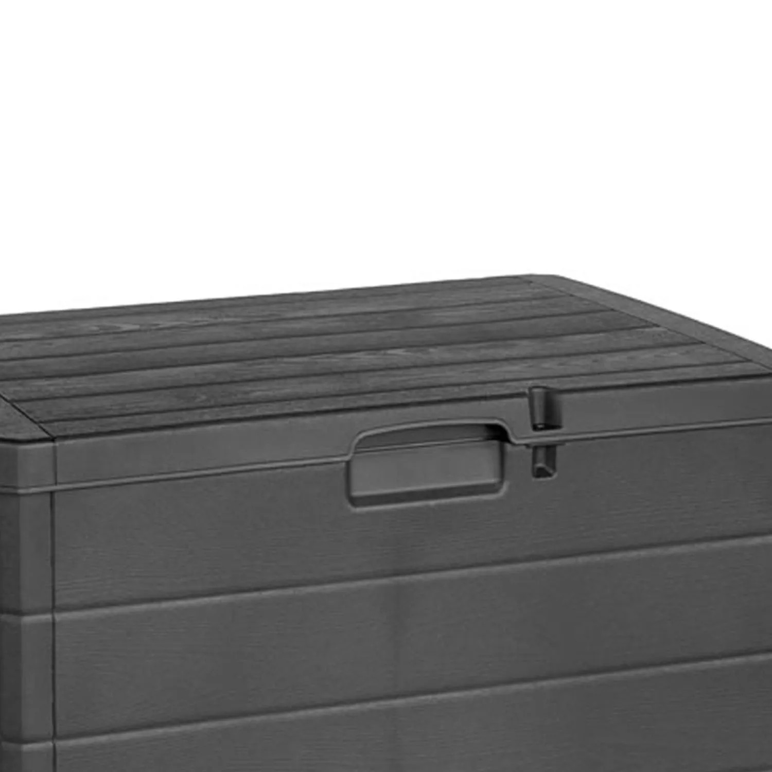 Anthrazitfarbene Mojawo Kunststoff Auflagenbox / Gartenbox (170L) mit Deckel und Griff.