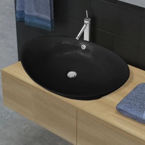 vidaXL Luxuriöses Keramik Waschbecken Oval Schwarz 140680