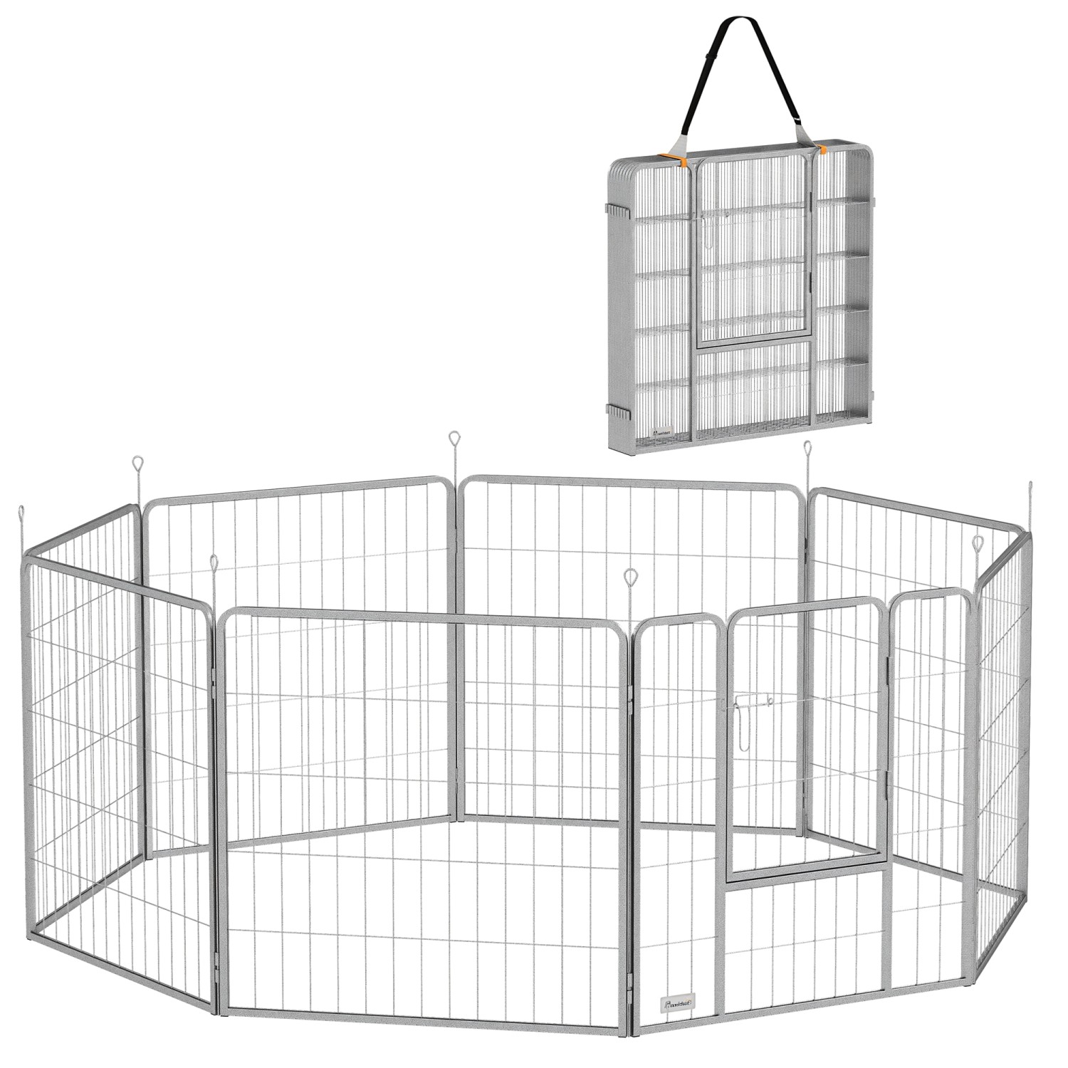 PawHut Pet Playpen Stahl Welpenlaufstall Silber 240L x 80B x 80H cm