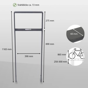 TRUTZHOLM Fahrradanlehnbügel, anthrazitfarbener Stahl, 116,5x39cm, zum Einbetonieren.