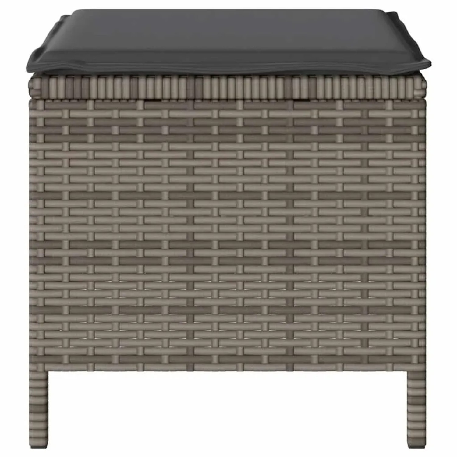 Grauer vidaXL Hocker aus Polyrattan mit Kissen, Teil der 4-tlg. Garten Essgruppe.