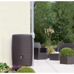 Garantia Wandtank Sunda 300 l in Mocca, Rattanoptik. Regenwassertank für Garten und Terrasse.