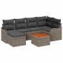 Graues 7-teiliges Garten-Sofa-Set aus Poly Rattan mit Tisch und modularem Design für Terrasse und Garten.