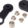 Set aus Ösen (4x7,5mm) in Grau, 100 Stück, mit Werkzeug zur Anbringung.