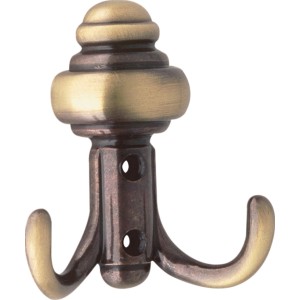 Wandhaken 558, Altmessing brüniert, aus Metall, mit zwei Hakenarmen.