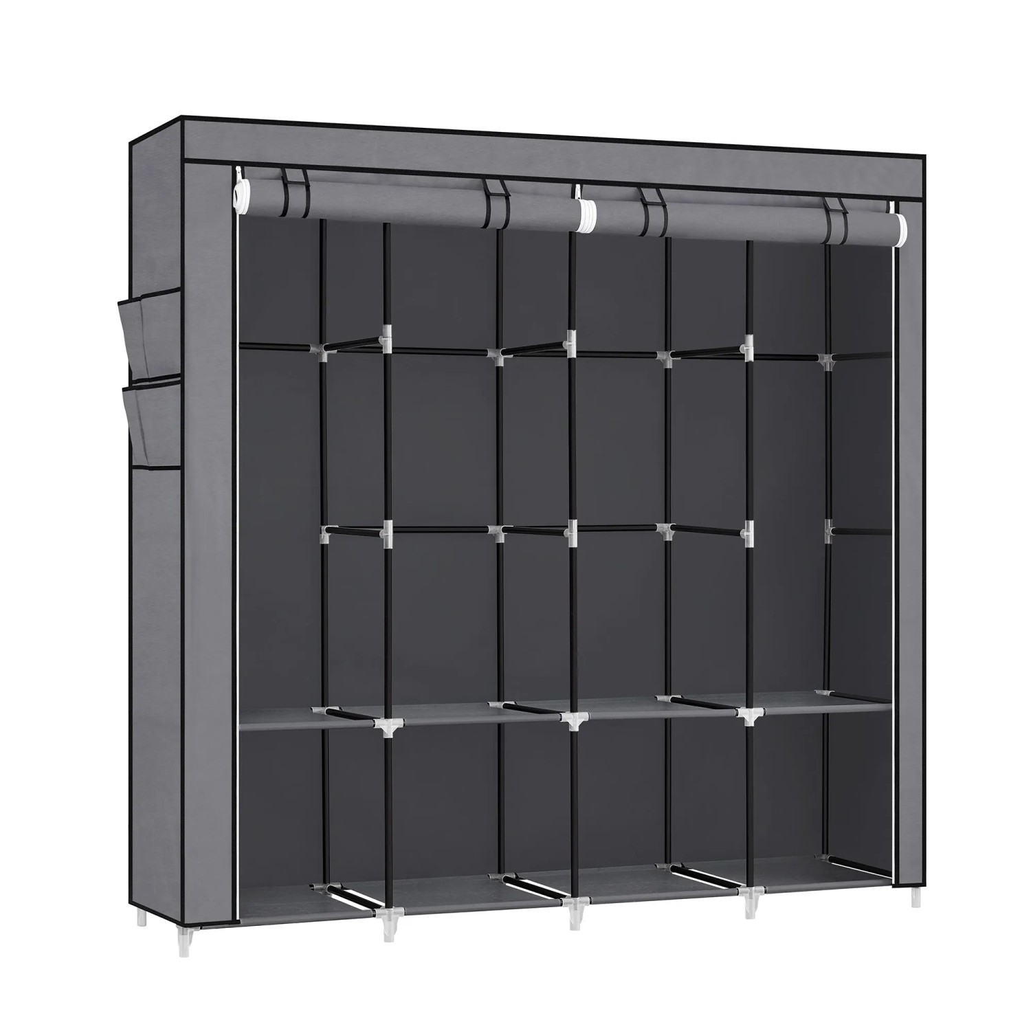 Songmics Kleiderschrank Textil mit 4 Hängefächern 167 cm x 170 cm x 45 cm Grau