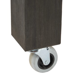 Wilk Lenkrolle am Kräuter-Hochbeet: Detailaufnahme der grauen Rolle mit silberner Halterung.