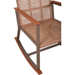 Detailansicht des Garden Pleasure Schaukelstuhl-Sets Sinaloa Teak mit Kunststoffgeflecht.