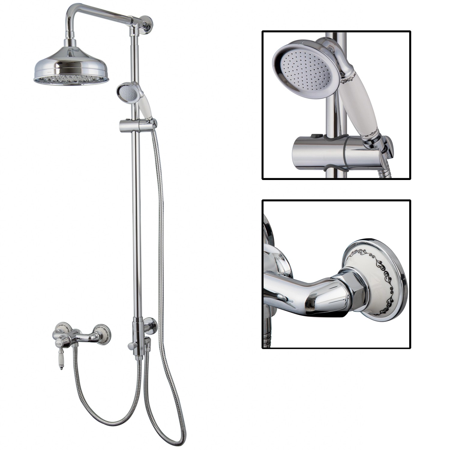 PaulGurkes Aufputz Duschsystem Retro Nostalgie Regendusche Set