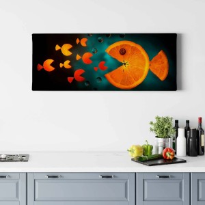 Bricoflor Leinwandbild: Pacman Fisch aus Orange, modernes Küchenbild als Wanddeko.