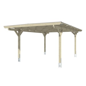Skan Holz Einzelcarport Odenwald mit Flachdach, Holzkonstruktion mit geraden Kopfbändern.