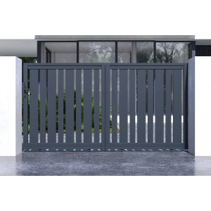 Casanoov Schiebetor Veymont, 3m breit, aus Aluminium in Grau. Gartentor mit vertikalen Lamellen.