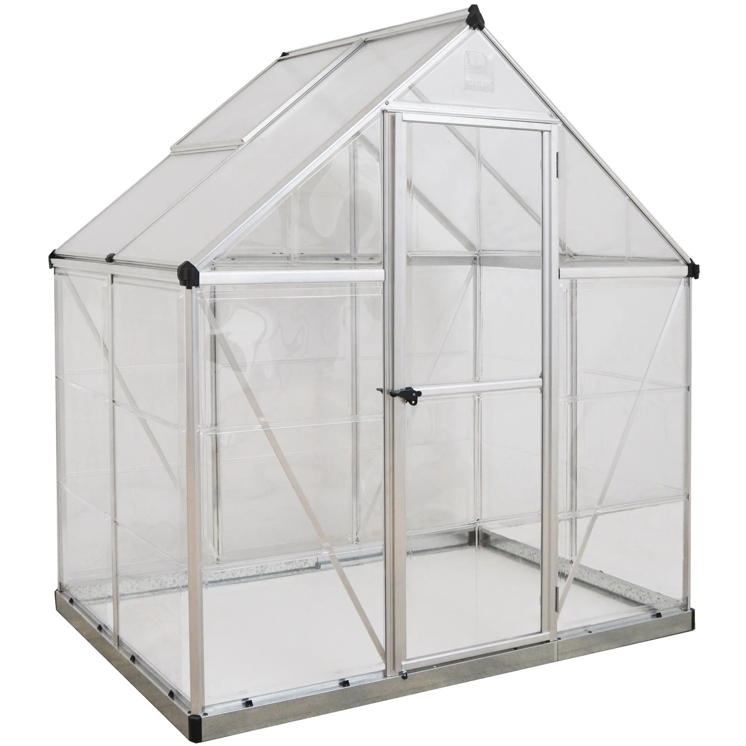 Palram Canopia Hybrid Gewächshaus 1.3x1.9 m, silberner Rahmen, klare Wände.