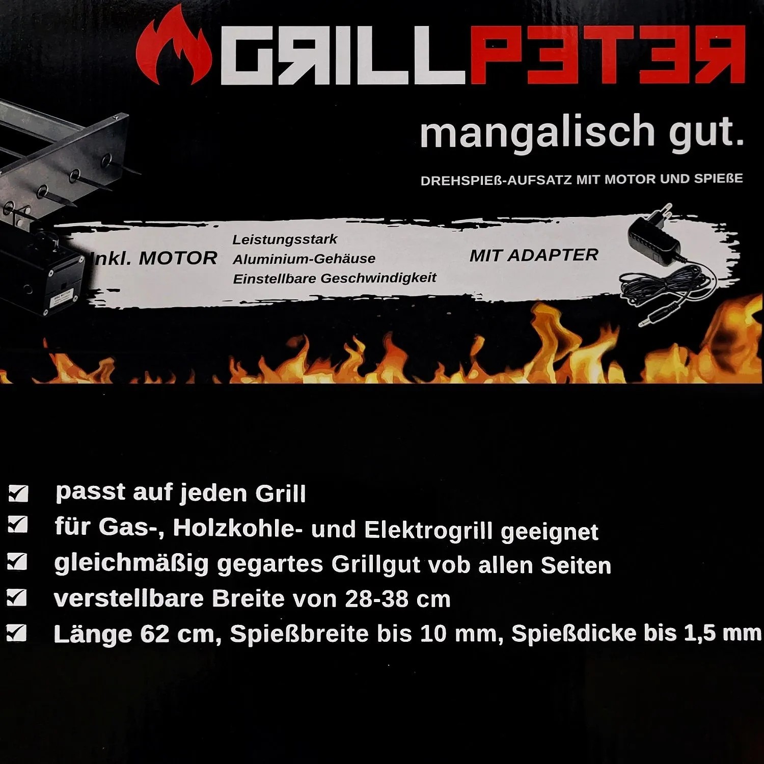 Grillpeter Mangal Set Taschkent 9er Drehspieß 230V Motor Spieße_10