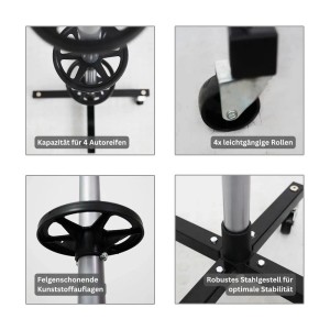 PROREGAL Felgenbaum CARRERO, fahrbar, für bis zu 4 Reifen, Stahl, schwarz, 115,5x46x46cm.