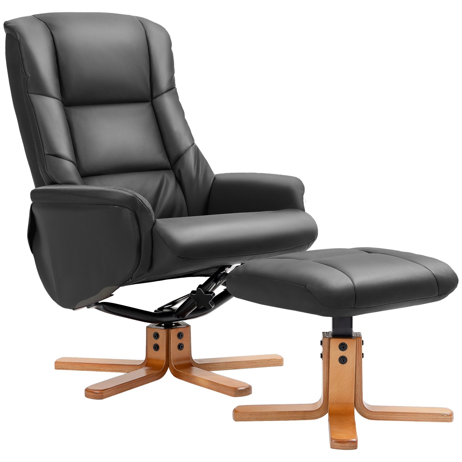 HOMCOM Relaxsessel mit Hocker Liegefunktion Wippfunktion Kunstleder Schwarz günstig online kaufen