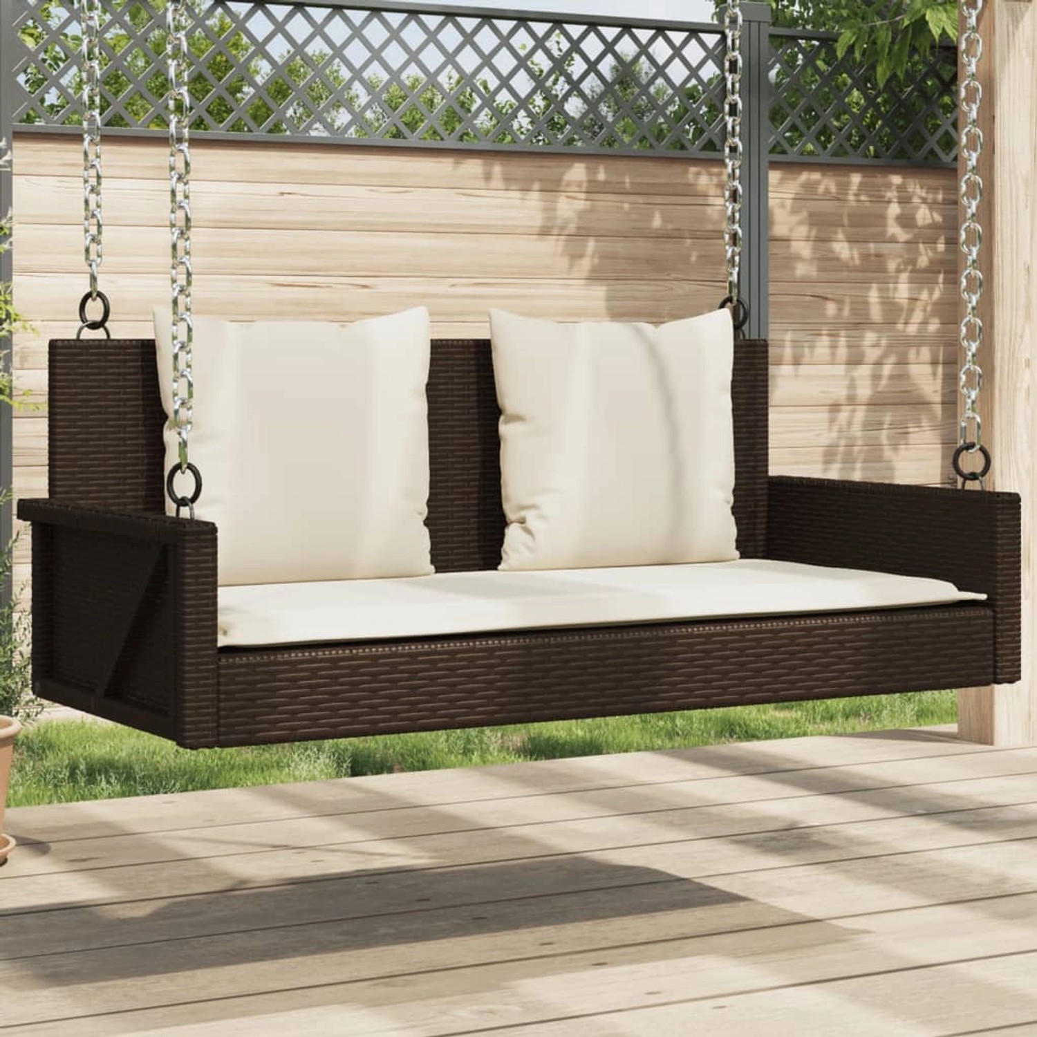 furnicato Hängebank mit Kissen Braun 119x56x48 cm Poly Rattan kaufen