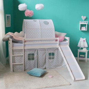 Homestyle4u Kinderhochbett 90x200 Weiß mit Lattenrost und Matratze 2775