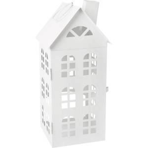 Weiße Metall Laterne im Haus Design, 15x15x37cm, Weihnachtsdekoration für gemütliche Lichtstimmung.