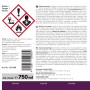 Gefahrgut-Etikett mit Warnsymbolen und Hinweisen zu Inhaltsstoffen und Gefahren.