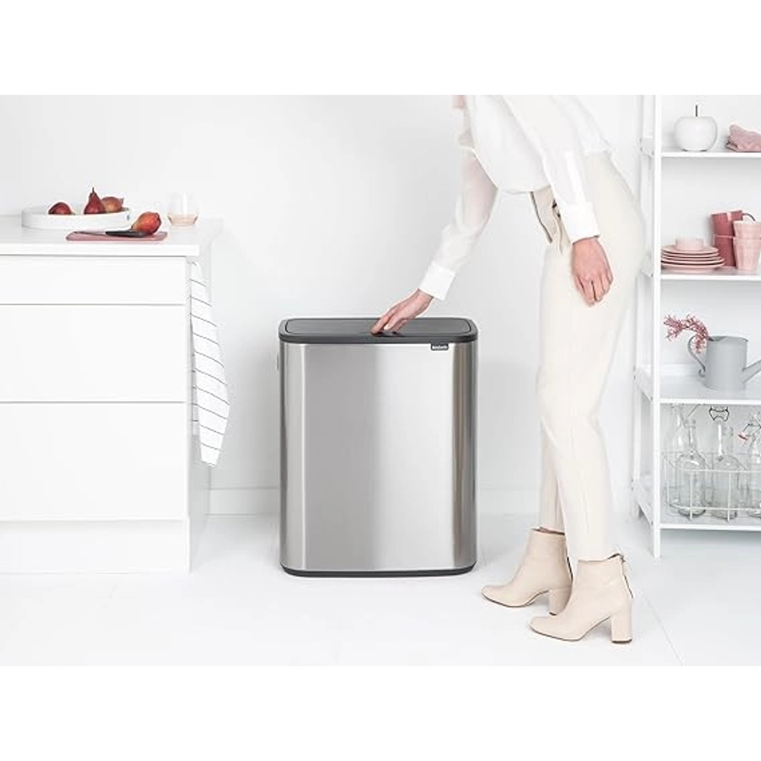 PROREGAL Abfallsammler aus Edelstahl mit Touch-Öffnung, 2x30 Liter.