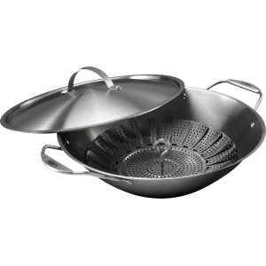 Weber Crafted Wok mit Dampfgarer GBS aus Edelstahl, inklusive Deckel und Dampfeinsatz für Grills.
