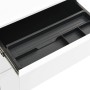 Detailaufnahme: Auszug mit Fächern des weißen vidaXL Aktenschranks mit Rollen aus Stahl.