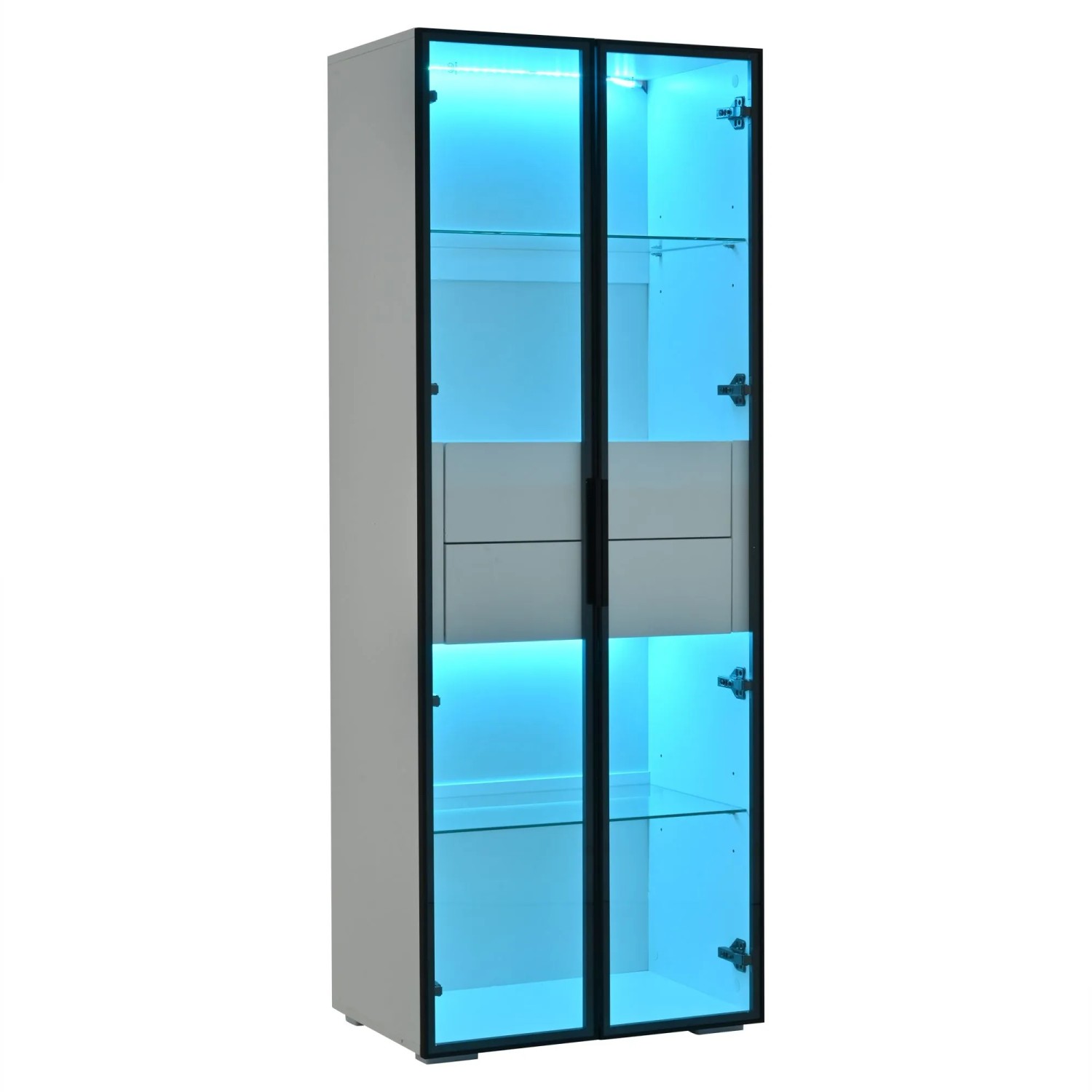 Merax Vitrine mit LED Glastüren 2 Schubladen Weiß 60x40x160 cm