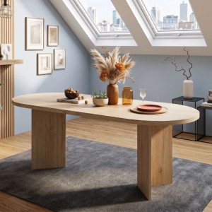Merax Esstisch 200x90cm aus Eiche mit abgerundeten Ecken, oval, stabil für 6-8 Personen.
