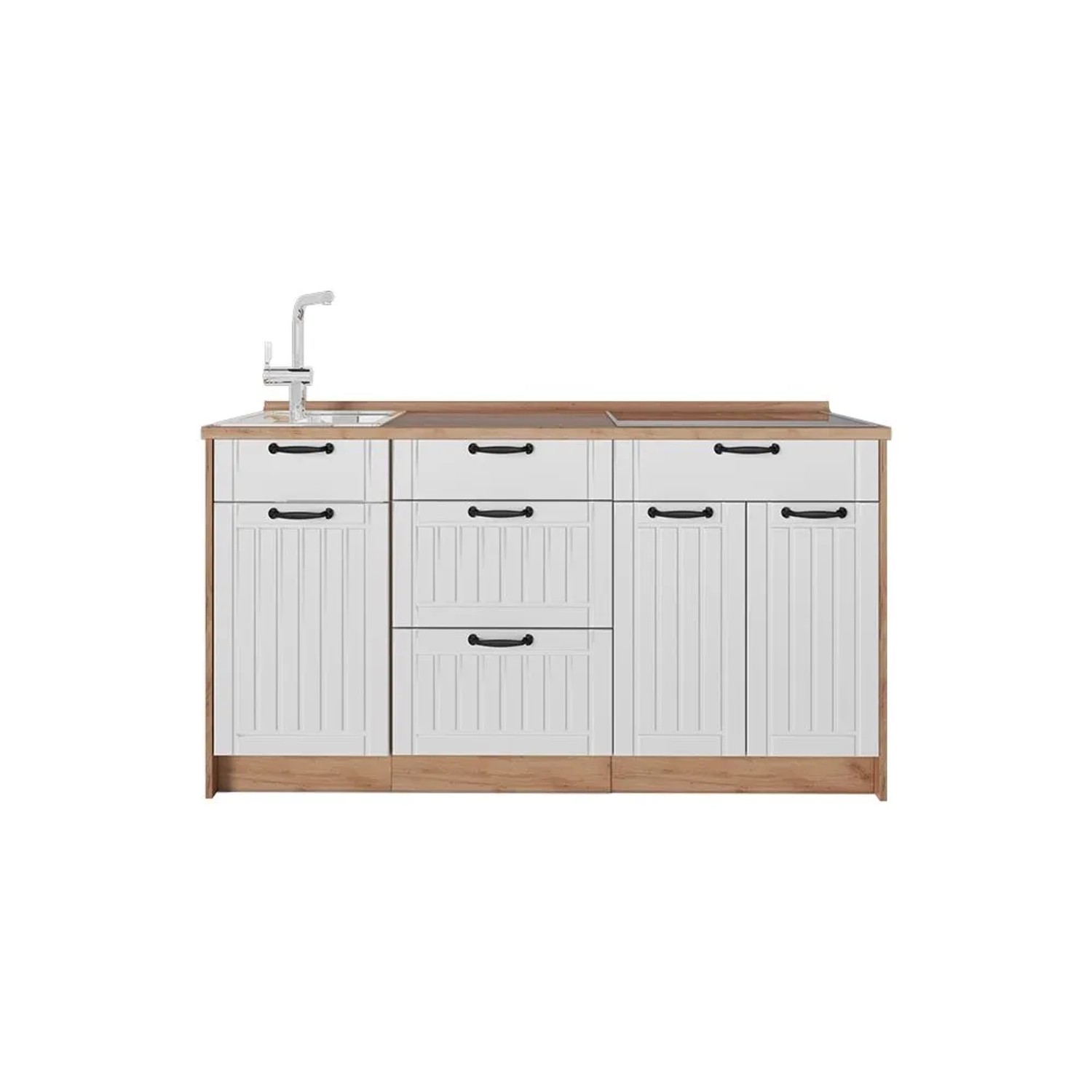 Vicco Küchenblock Fame-Line Weiß Landhaus/Goldkraft Eiche 150 x 82 AP Eiche Art Nr 65436
