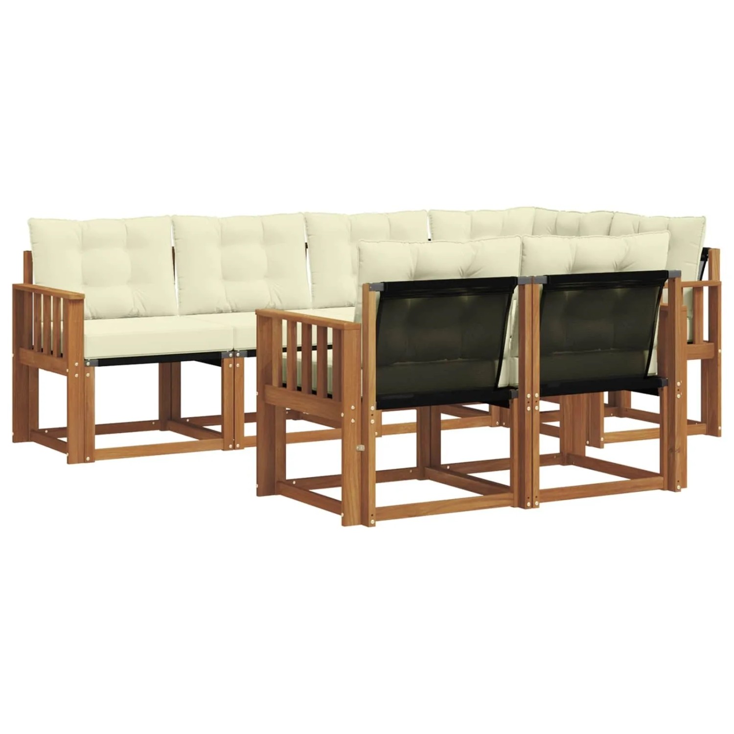 vidaXL Outdoor-Sofagarnitur mit Kissen 7-Tlg Natur und Creme 3368757