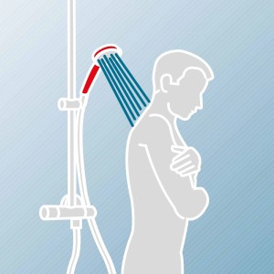 Abbildung eines Schulte Duschsystems DuschMaster Rain Classic in Edelstahloptik im Einsatz.