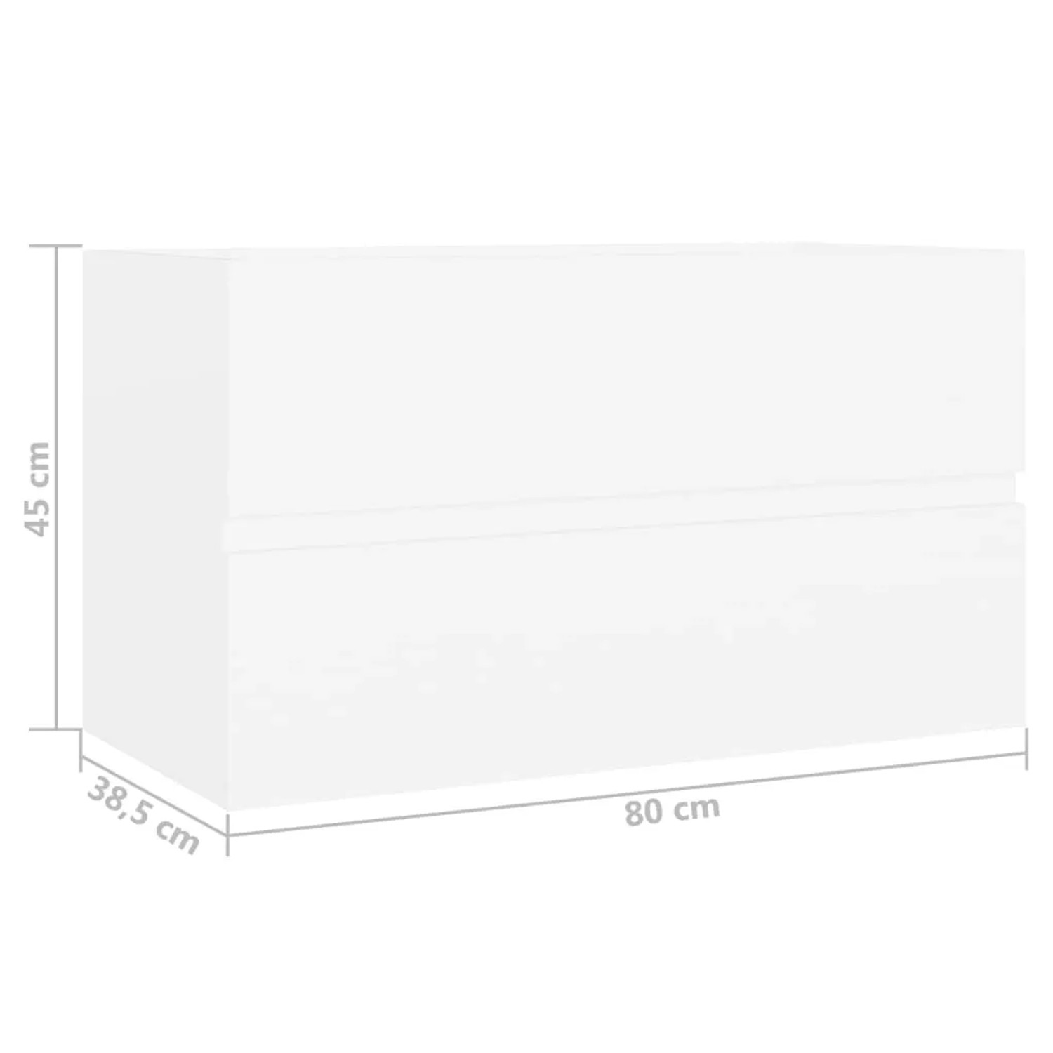 Weißer Waschbeckenunterschrank mit Einbaubecken, Holzwerkstoff, 80x38,5x45 cm.