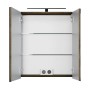Offener Pelipal Spiegelschrank Quantum 07, Eiche Ribbeck Quer, mit LED-Leuchte und Glaseinlegeböden.