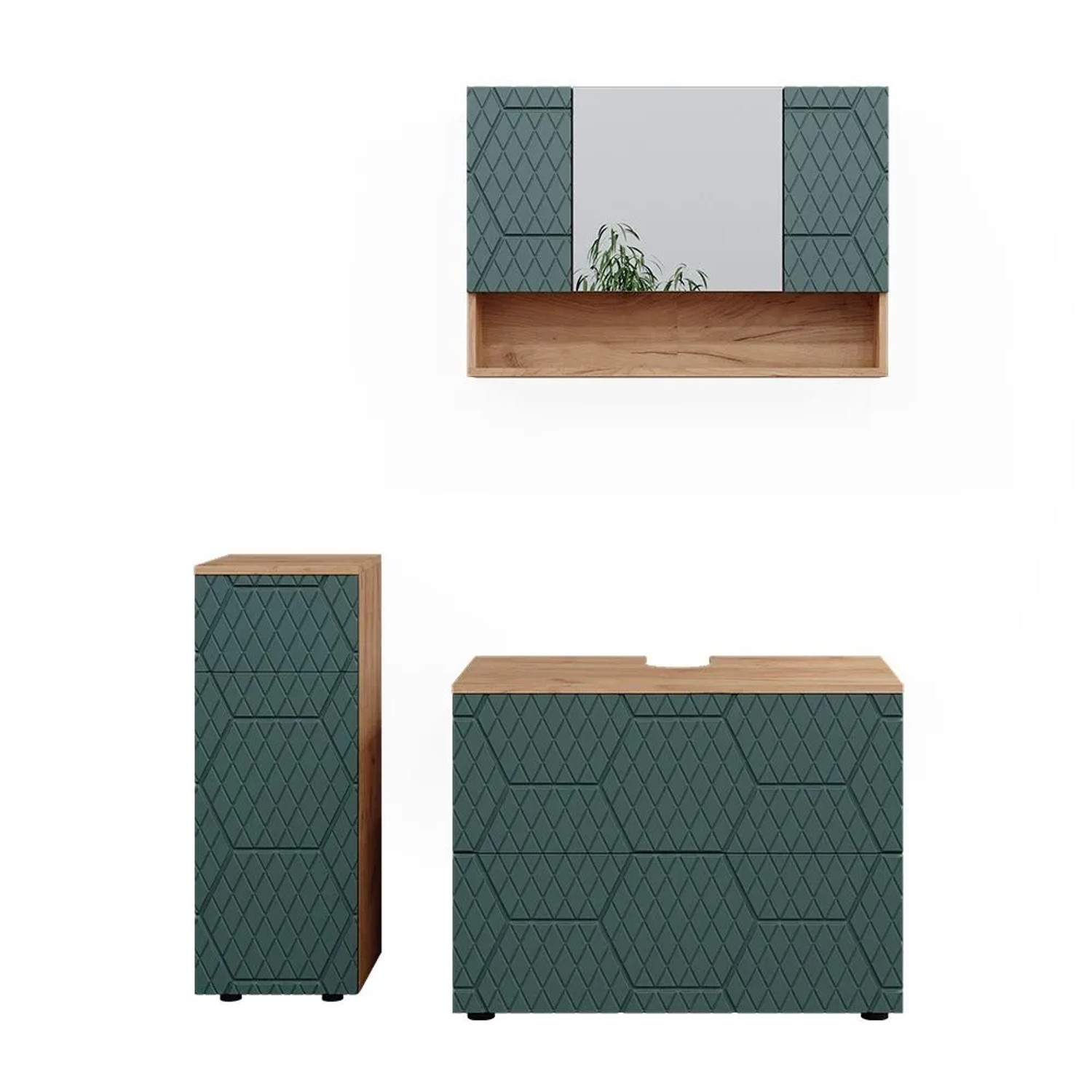 Vicco Badmöbel-Set Irma Grün/Goldkraft Eiche 80 x 59 3-teilig