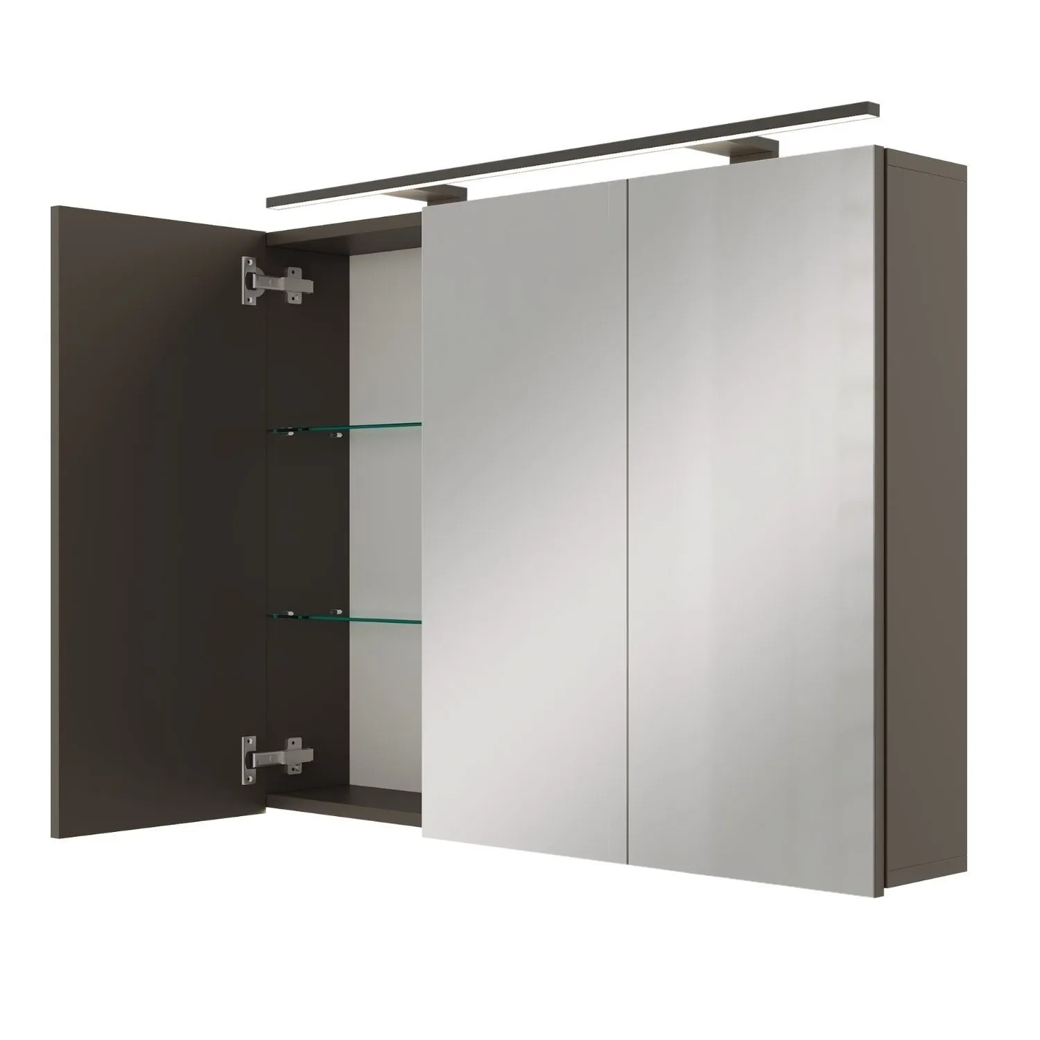 Planetmöbel ARIA Spiegelschrank 90 cm Anthrazit mit LED Leuchte Schwarz Steckdosenbox 230 V