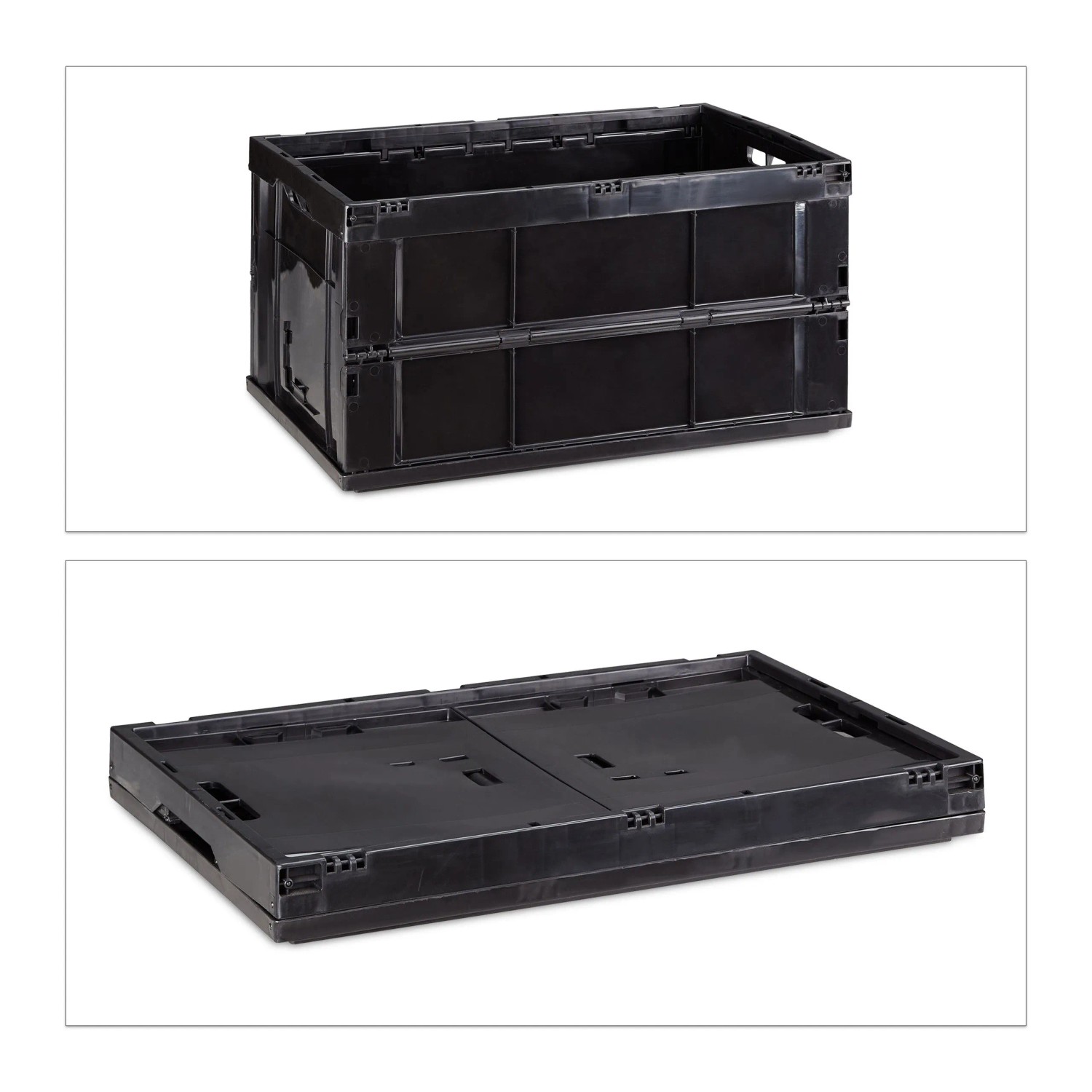 Relaxdays Klappbox Polypropylen Schwarz Stabil Stapelbar 31,5 cm x 58,5 cm x 40 cm