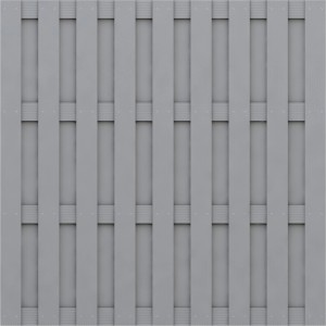 Graues Sichtschutzzaun Element Jumbo aus WPC, 179x179 cm, mit senkrechten Lamellen und Querriegeln.
