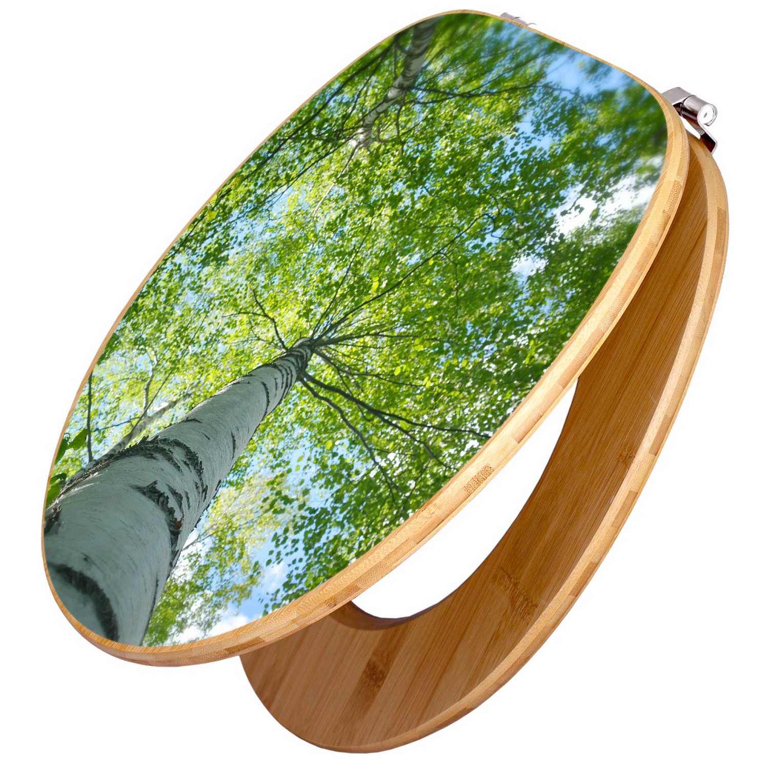 Banjado WC-Sitz aus Bambus mit Baummotiv. Toilettendeckel aus Holz mit Universal Scharnieren.