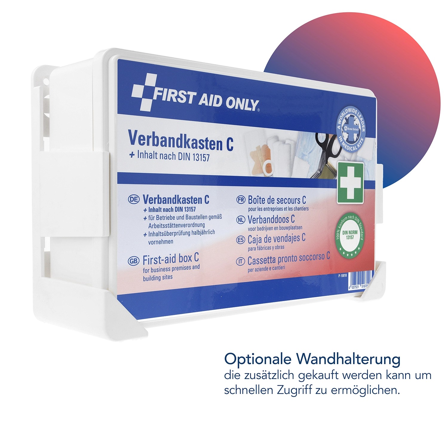 First Aid Only Verbandkasten C nach DIN 13157, weiß, mit Wandhalterung.