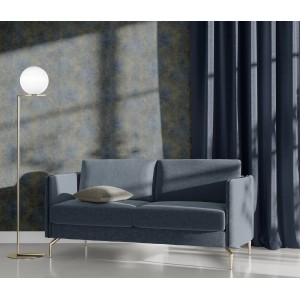 Blau-graue Erismann Vliestapete Elle Decoration 4 Shiny Concrete mit Schwammoptik im Wohnraum.