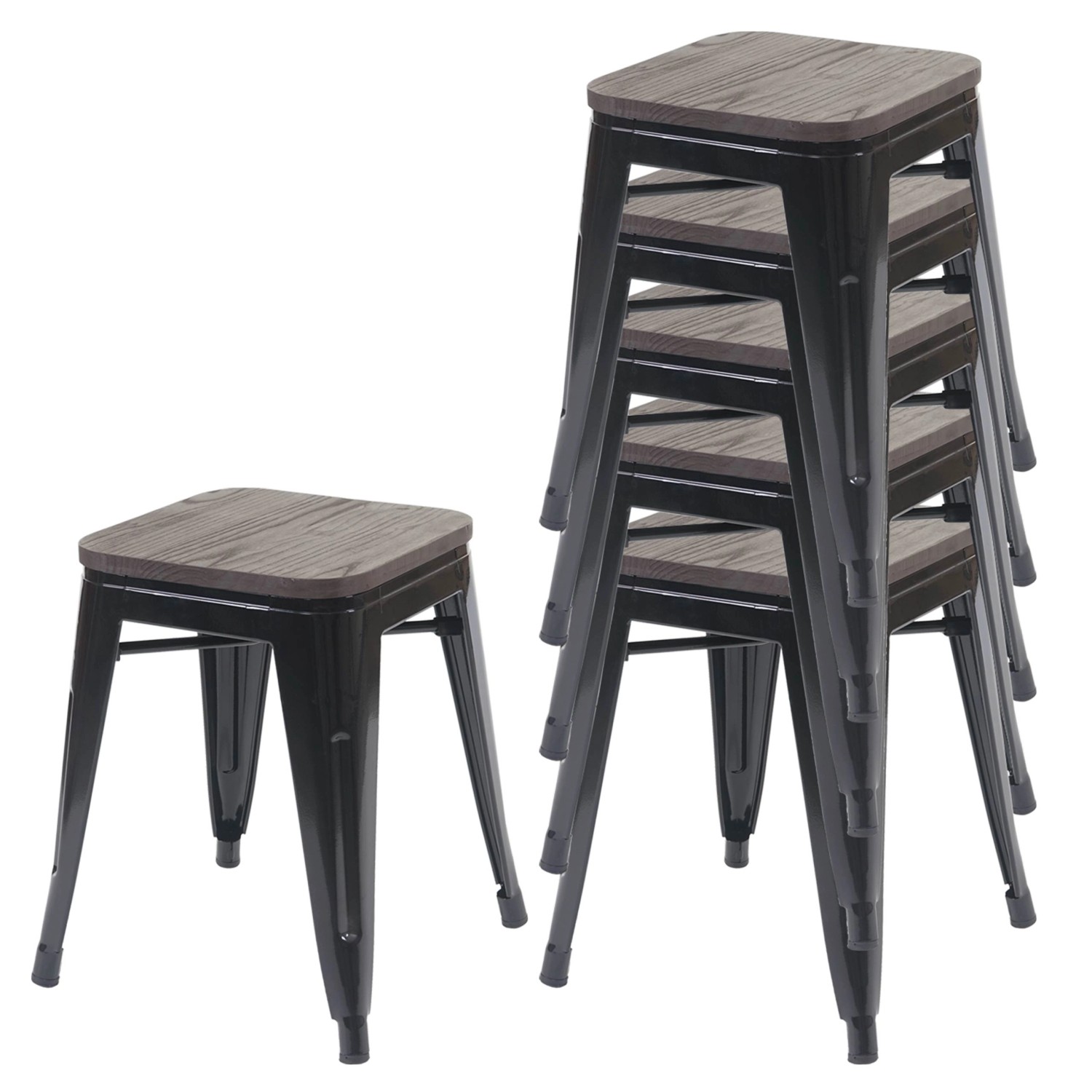 PROREGAL 6er-Set Hocker Inkl. Holz-Sitzfläche Metall Industriedesign Stapel günstig online kaufen