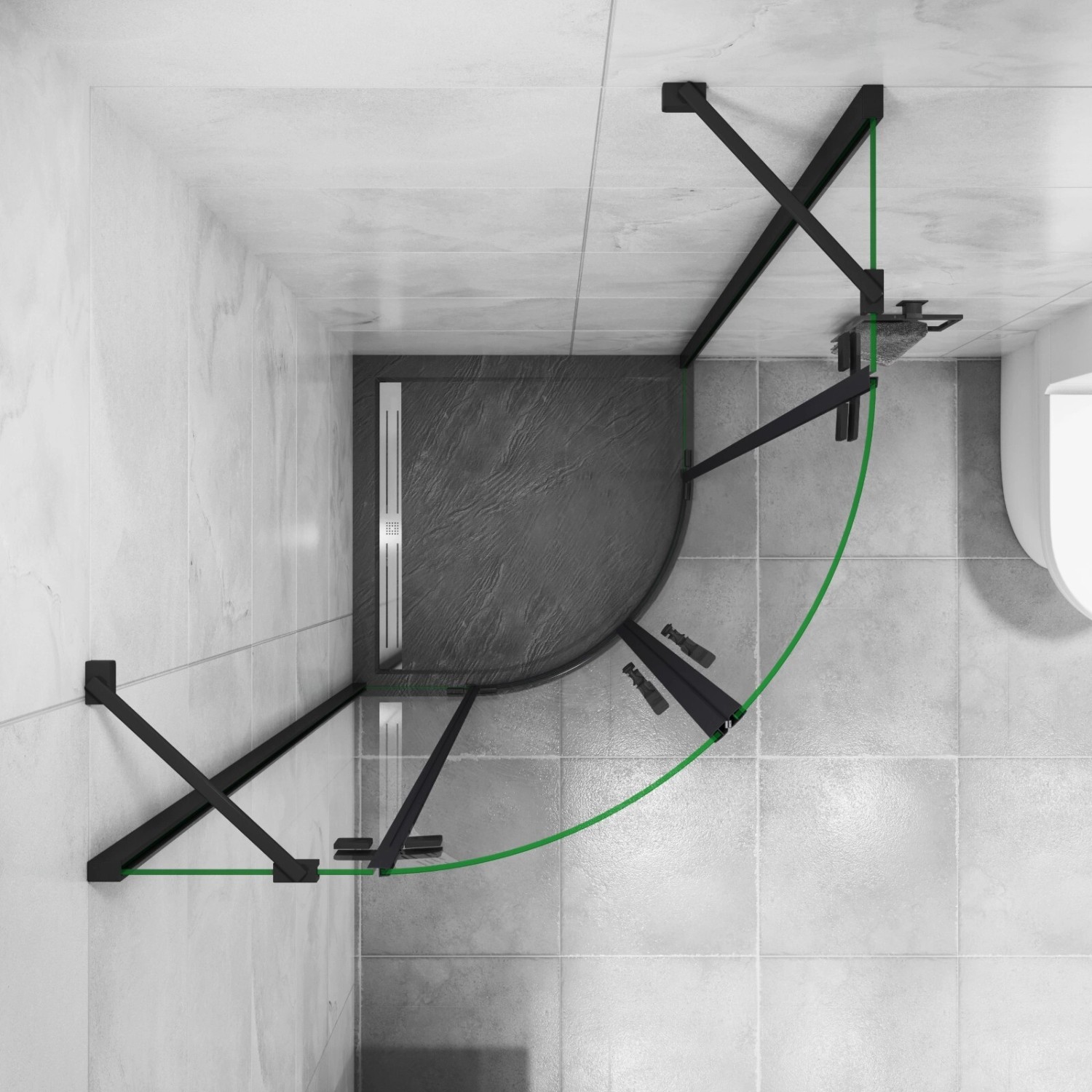 AICA 80x80x195cm Schwarz Runddusche Duschkabine Viertelkreis Duschabtrennung 6mm NANO ESG Sicherheitsglas_6