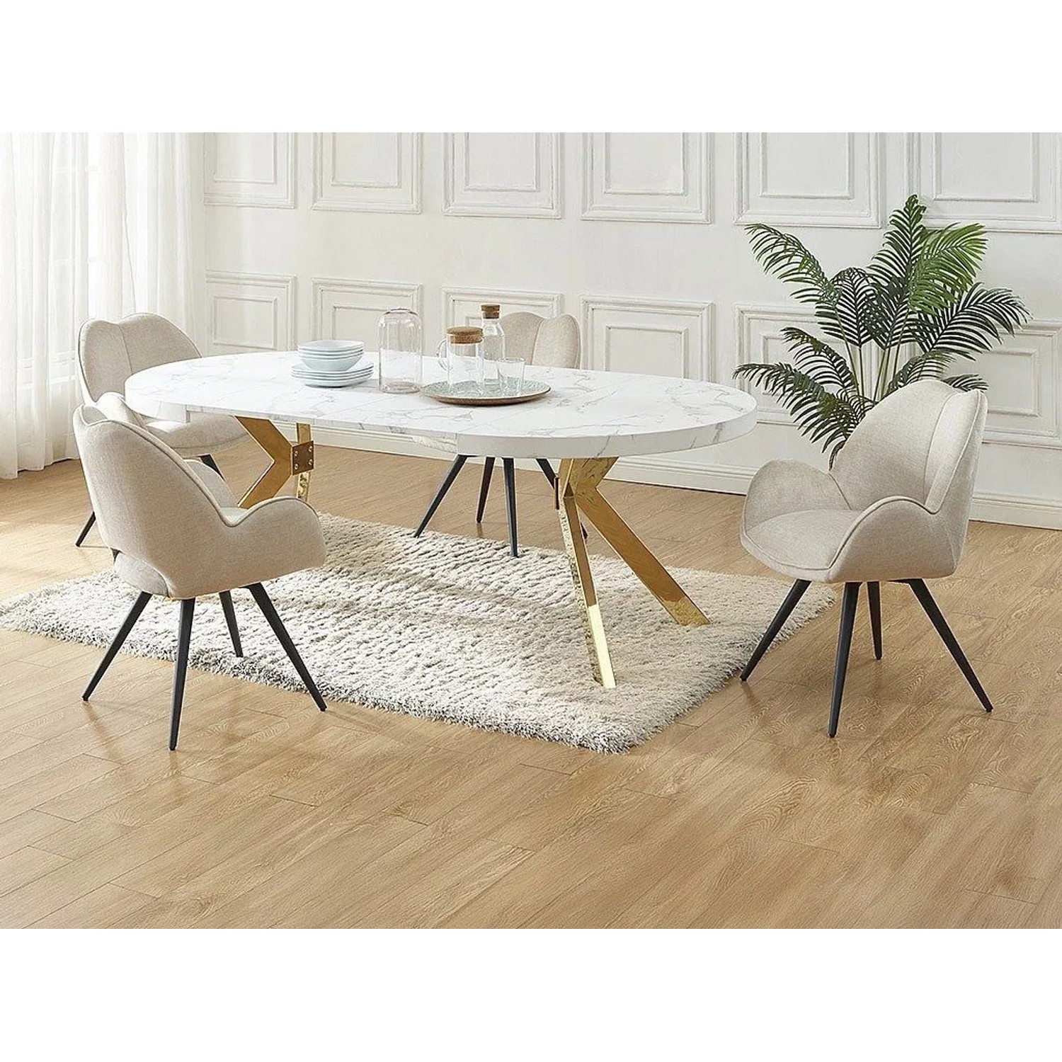 Vente-unique Essgruppe Komoni Weiß  Goldfarben 220 cm  120 cm_2