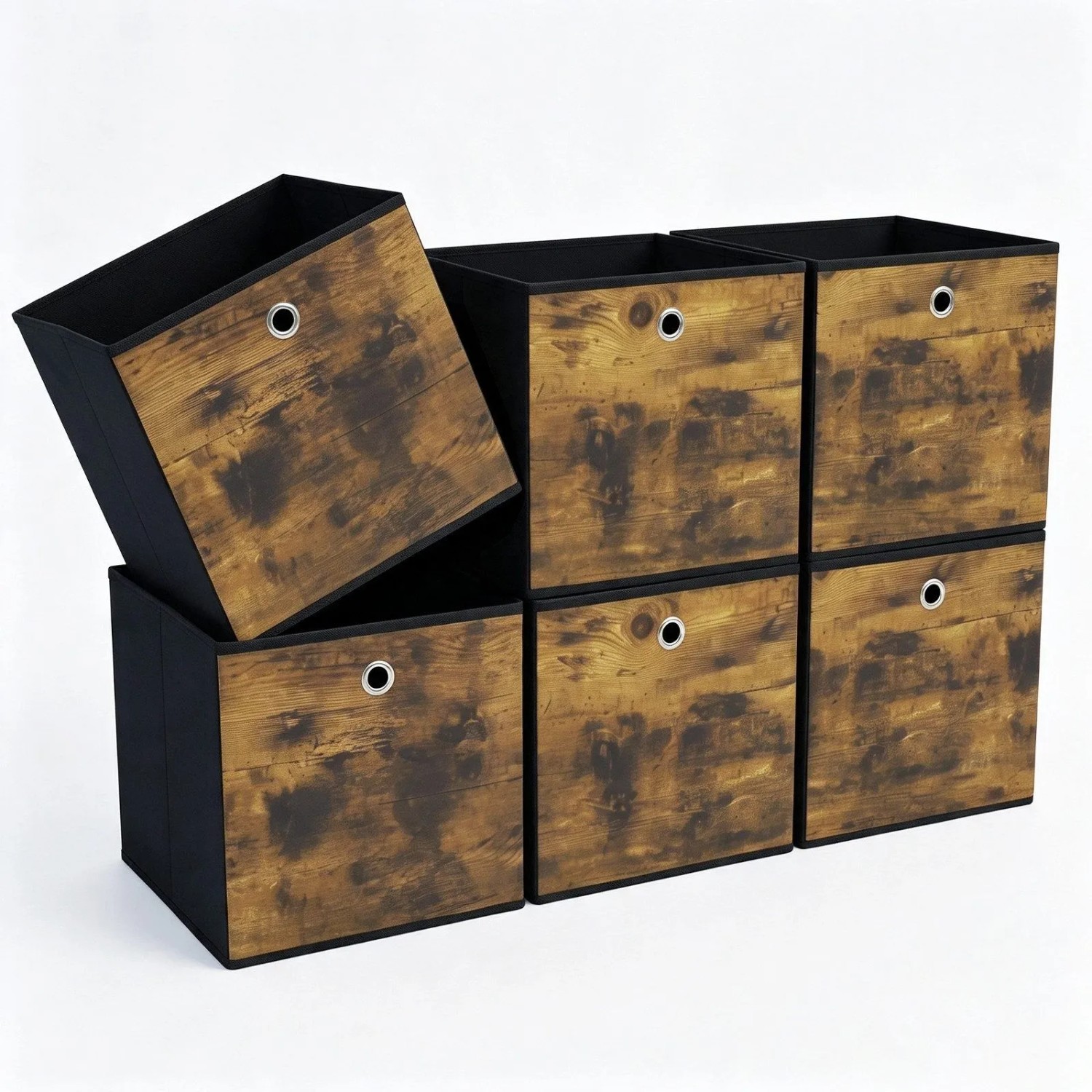 Sekey Aufbewahrungsbox 6er Set Stoffboxen Faltboxen aus Vliesstoff mit Griff 33 x 33 x 33 cm Braun Faltbare Ordnungsboxen für Schrank und Regal