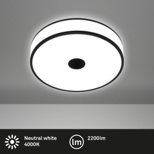 Moderne LED-Deckenleuchte Block von Briloner mit schwarzen Ringen und neutralweißem Licht.
